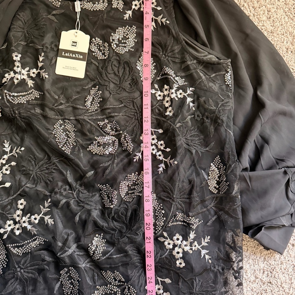 LAX Plus Size 3-Piece Lace Sequin Set | Jacket, Lined Top & Elastic Waist Pants - Picture 7 of 12